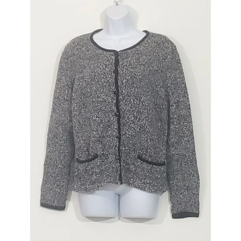 Talbots LG Wool Blend Long SleeveHeather Button Down Pockets Cardigan Sweater